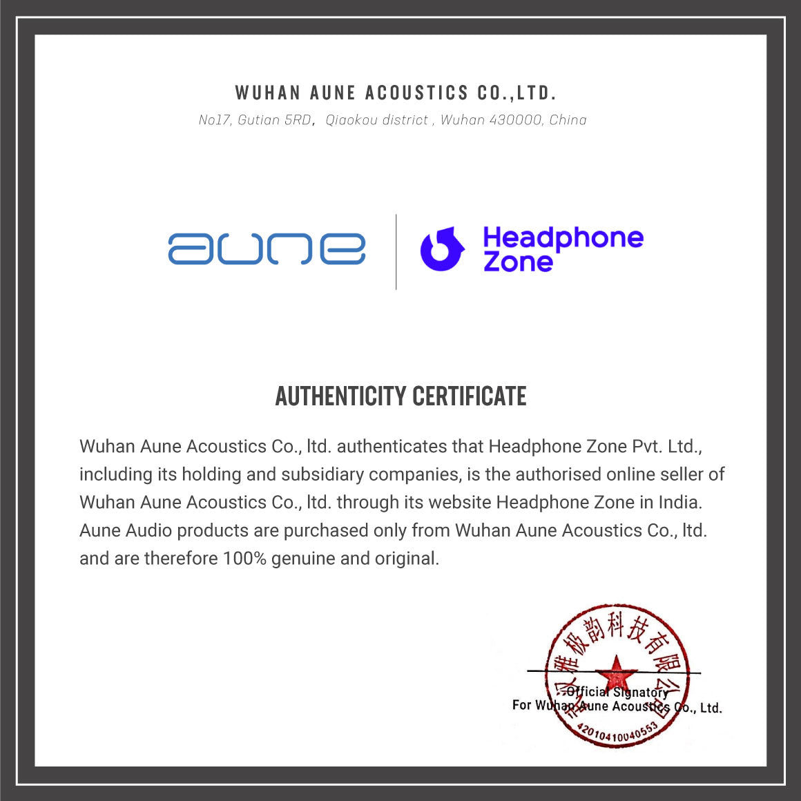 Headphone-Zone-Aune-Audio-AR5000-Authencity-Certificate